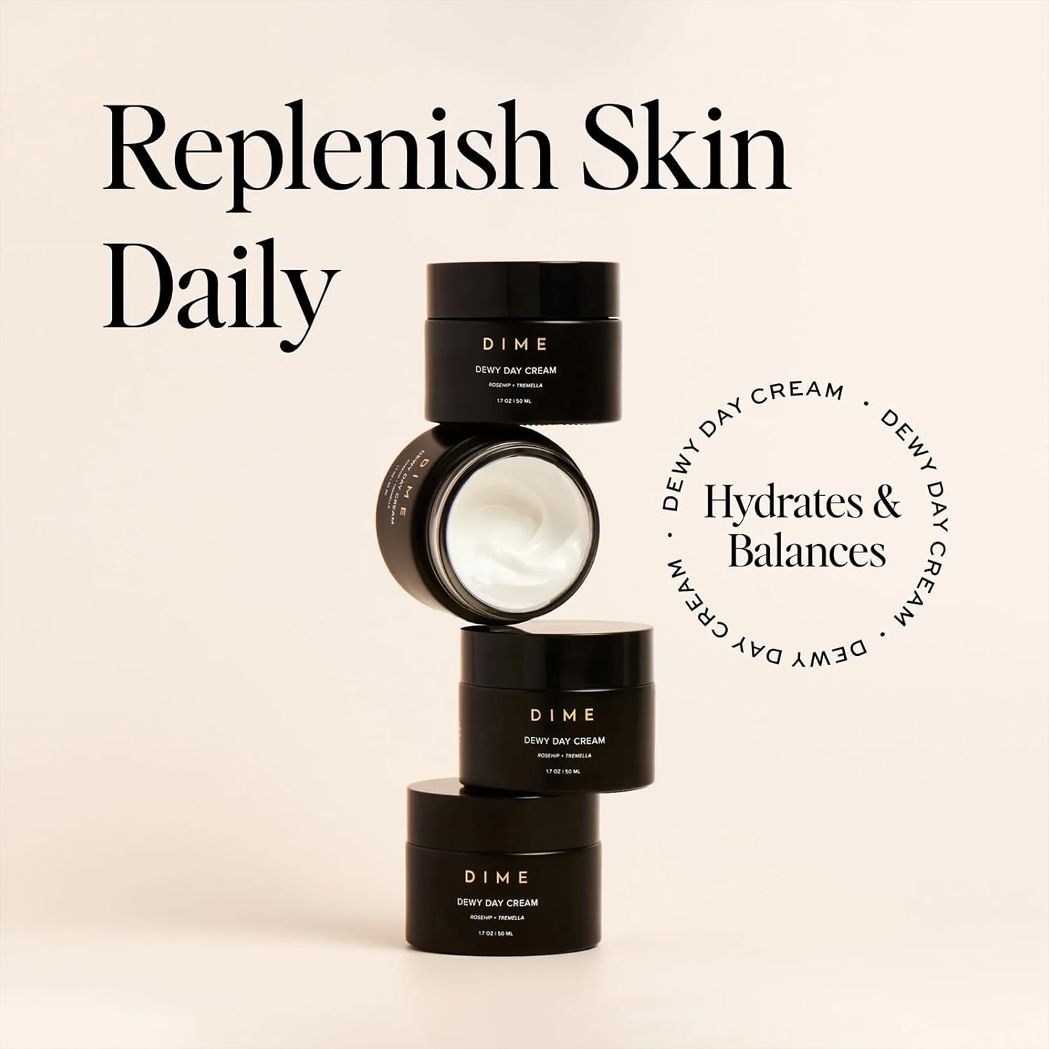 DIME Beauty Dewy Day Cream, Morning Face Moisturizer with Rosehip Oil and Tremella Snow Mushroom, 1.7 oz / 50 ml