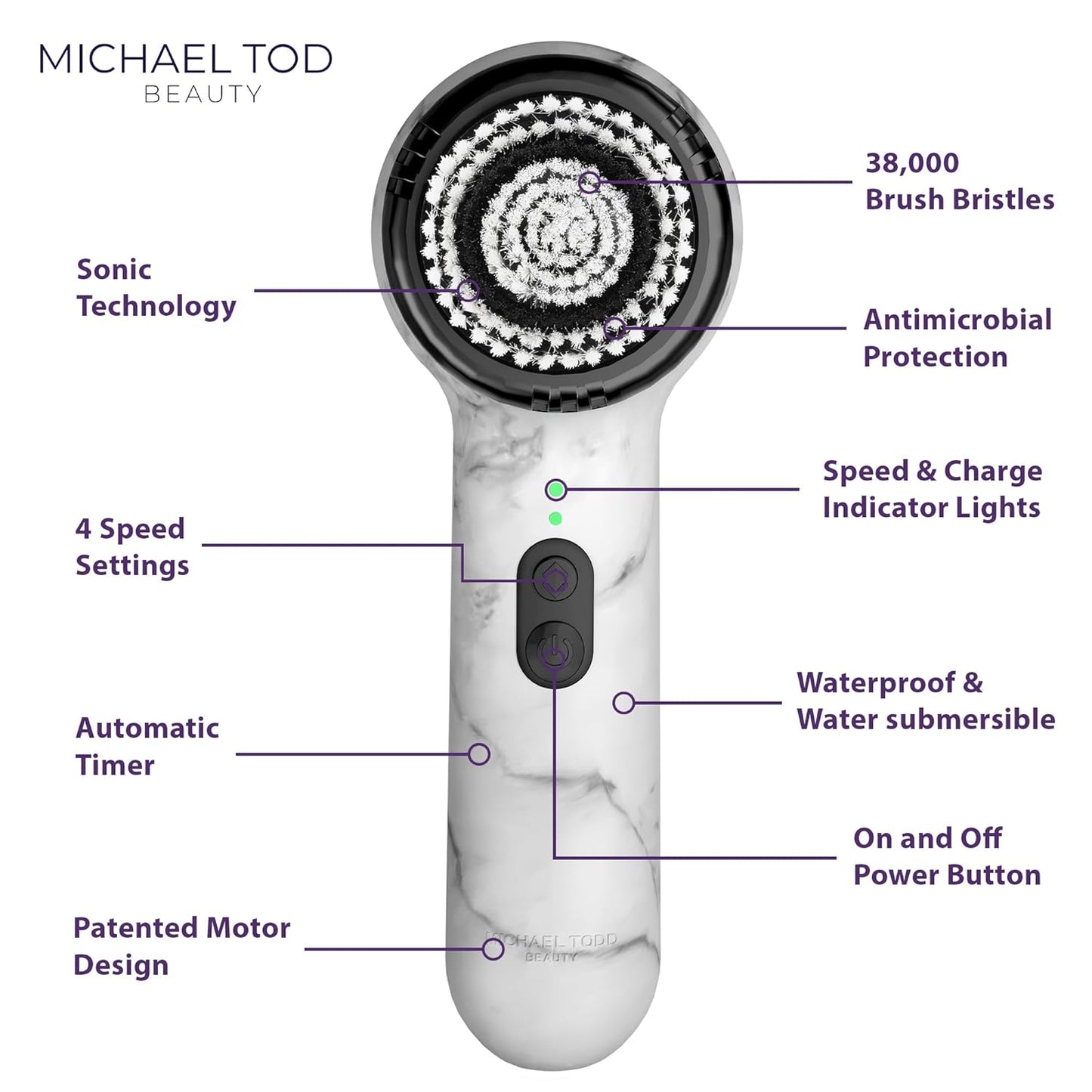 Michael Todd Beauty Soniclear Allure 2024 Best of Beauty Winner Facial Cleansing + Exfoliation Brush System with Antimicrobial Protected Bristles, 4 speeds, Serum Infusion Head + Travel Case