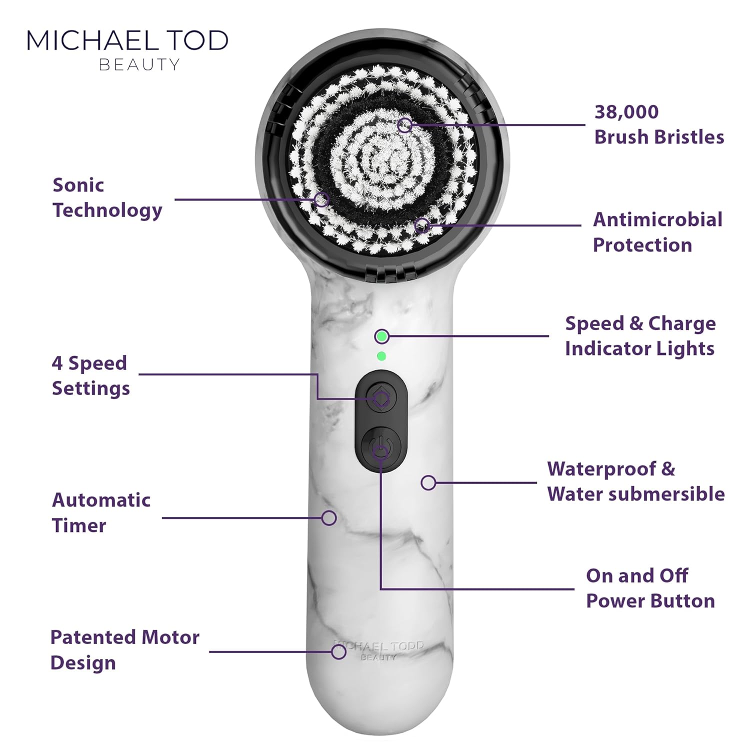 Michael Todd Beauty Soniclear Allure 2024 Best of Beauty Winner Facial Cleansing + Exfoliation Brush System with Antimicrobial Protected Bristles, 4 speeds, Serum Infusion Head + Travel Case