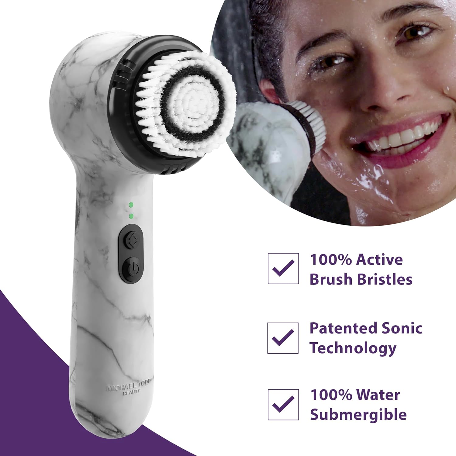 Michael Todd Beauty Soniclear Allure 2024 Best of Beauty Winner Facial Cleansing + Exfoliation Brush System with Antimicrobial Protected Bristles, 4 speeds, Serum Infusion Head + Travel Case