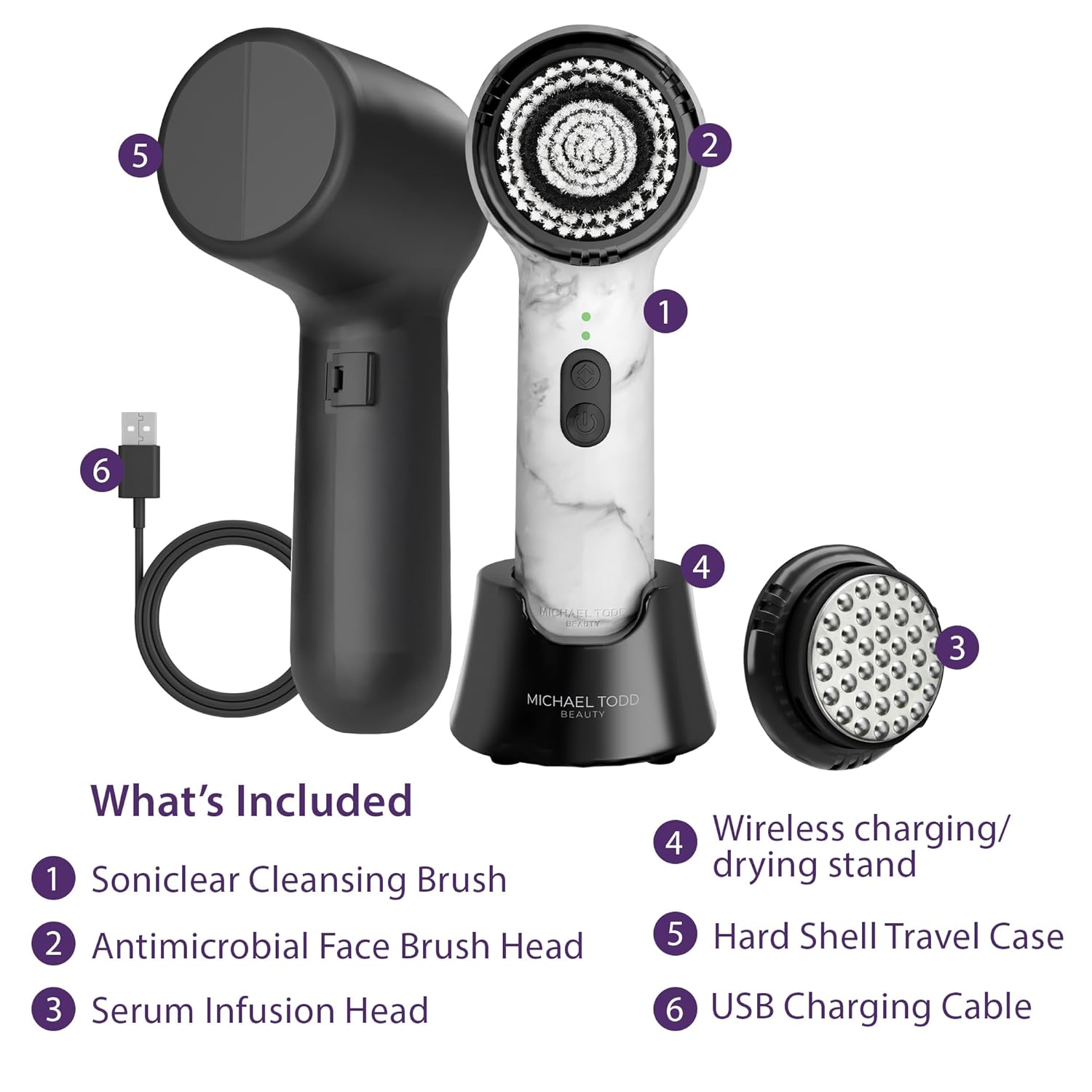 Michael Todd Beauty Soniclear Allure 2024 Best of Beauty Winner Facial Cleansing + Exfoliation Brush System with Antimicrobial Protected Bristles, 4 speeds, Serum Infusion Head + Travel Case
