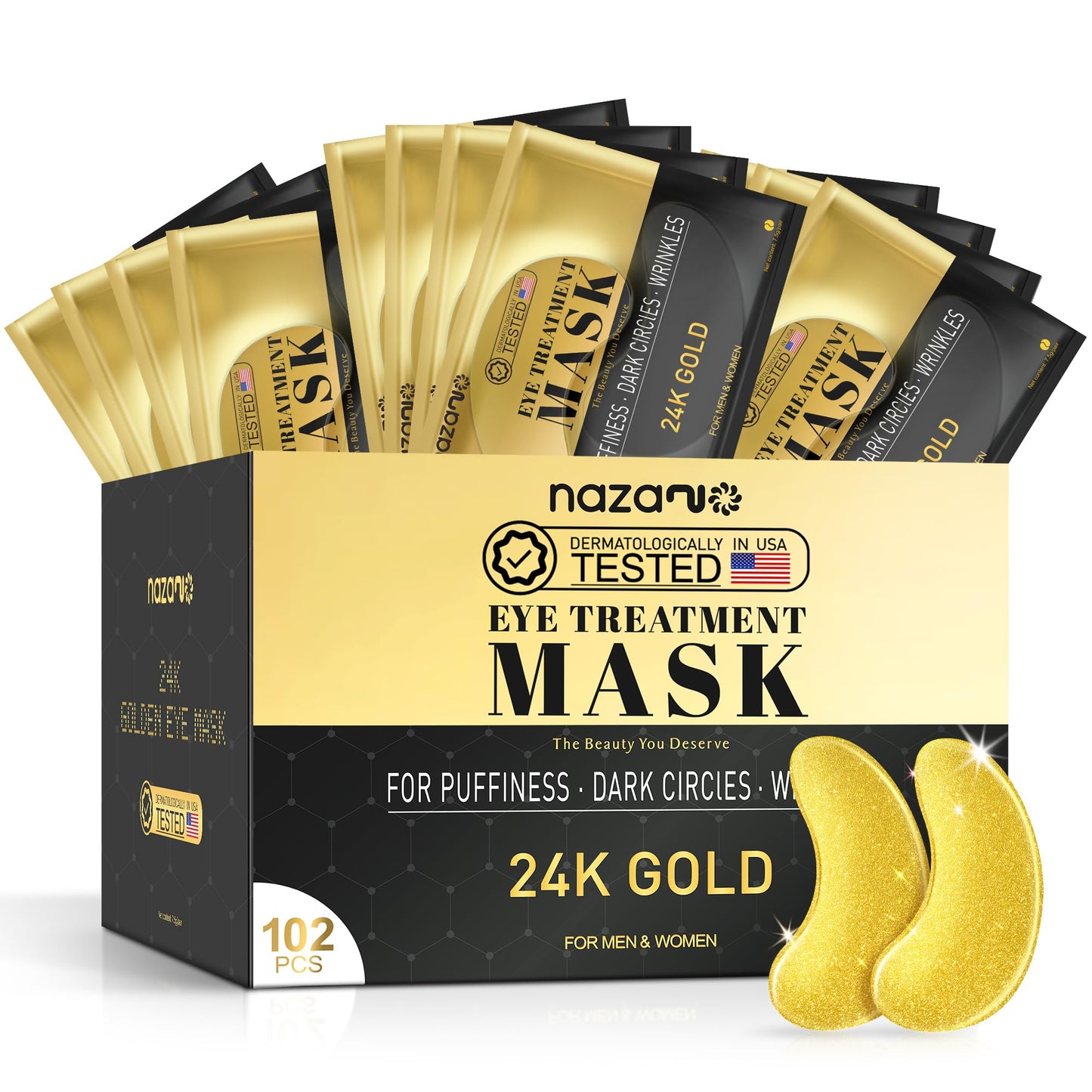 24K Gold Under Eye Patches - 60 Pack for Puffy Eyes, Dark Circles, Bags & Wrinkles with Collagen & Hyaluronic Acid - Eye Care Pads for Daily Skincare (Gold)